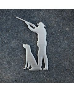 Autosticker Metaal RVS Jager met Hond zittend